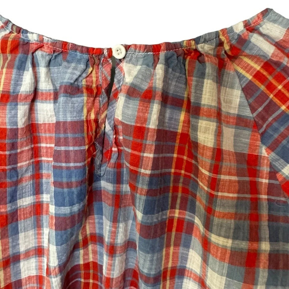 🔹5/$25🔹 Terra & Sky Red Blue Plaid Ruffle Woven Short Sleeve Top 0X (14W) - Picture 9 of 13